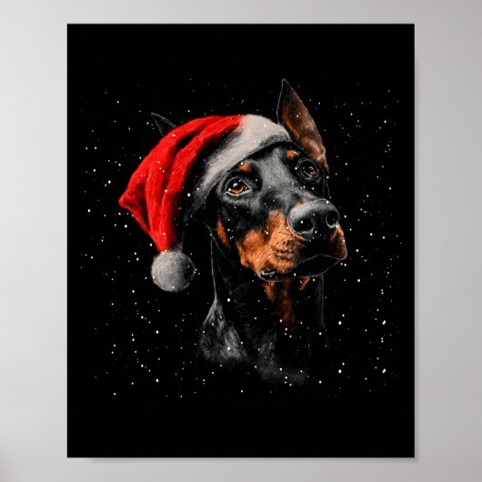 Fun Doberman Dog Christmas Lights Santa Hat Long S Poster (Voorkant)