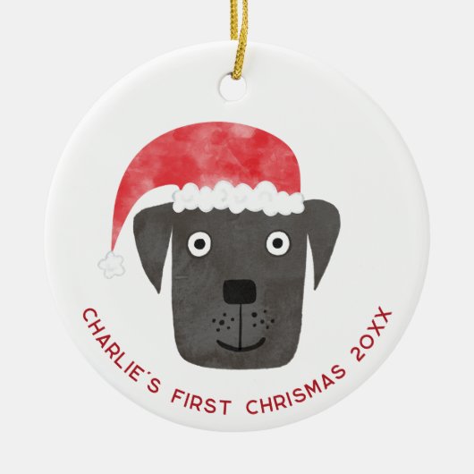 Fun Dog First Christmas gepersonaliseerd Keramisch Ornament (Voorkant)