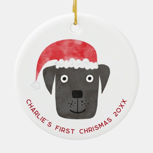 Fun Dog First Christmas gepersonaliseerd Keramisch Ornament (Achterkant)