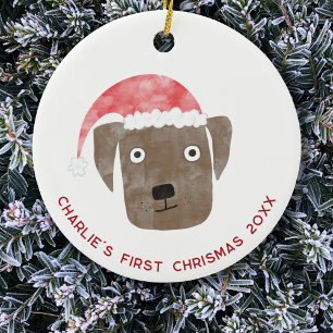 Fun Dog First Christmas gepersonaliseerd Keramisch Ornament