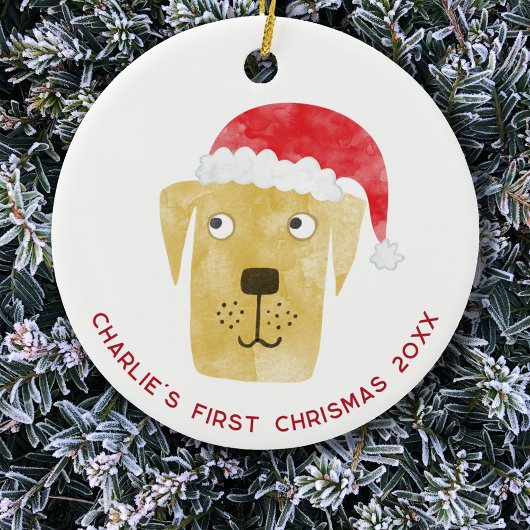 Fun Dog First Christmas gepersonaliseerd Keramisch Ornament