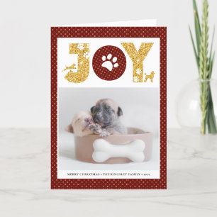 Fun Dog Paw Script JOY Modern Feestdagen Kaart