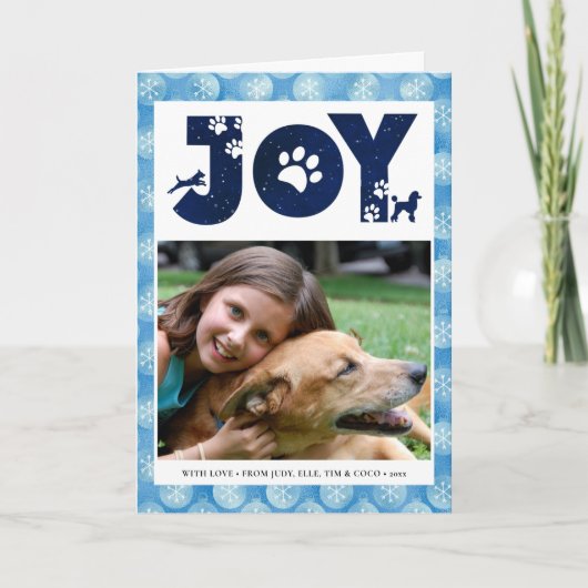 Fun Dog Paw Script JOY Modern Feestdagen Kaart (Voorkant)