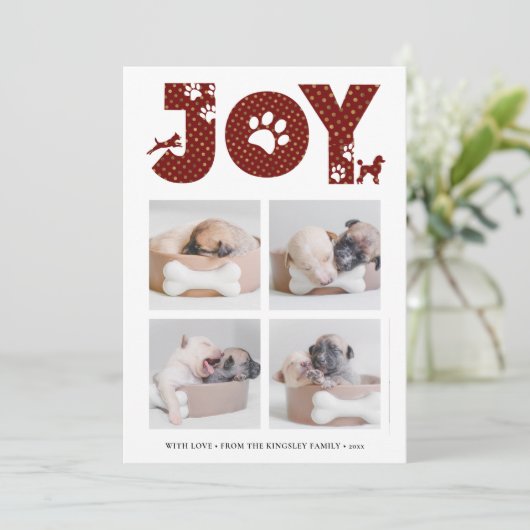 Fun Dog Paw Script JOY Modern Feestdagenkaart (Staand voorkant)