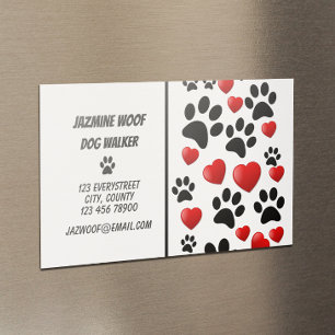 Fun Dog Walker Paw en Hearts Pet Sitter Business Magnetisch Visitekaartje
