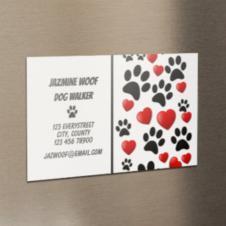 Fun Dog Walker Paw en Hearts Pet Sitter Business Magnetisch Visitekaartje