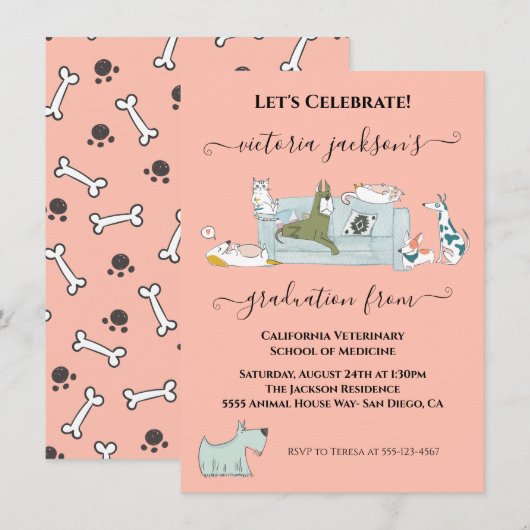 Fun Dogs & Cats Veterinarian School Afstuderen Kaart (Voorkant / Achterkant)