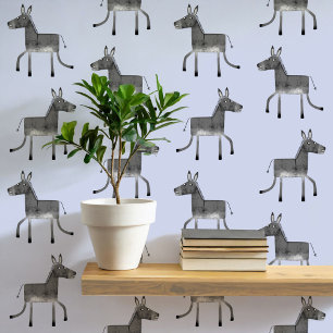 Fun Donkey Grijs Blauw Patroon Behang