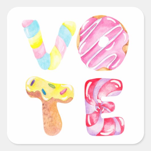 Fun Donuts and Snoep Go Vote Vierkante Sticker (Voorkant)
