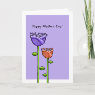 Fun Doodle Flowers paars sinaasappel Moederdag Car Kaart