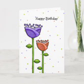 Fun Doodle Flowers paars sinaasappel stippen Birth Kaart (Voorkant)