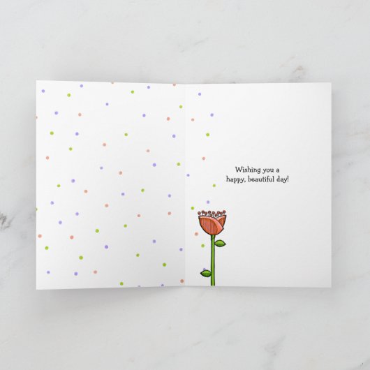 Fun Doodle Flowers paars sinaasappel stippen Birth Kaart (Binnen)