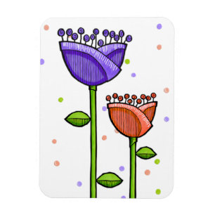Fun Doodle Flowers paarse oranje stippen Premium Magneet