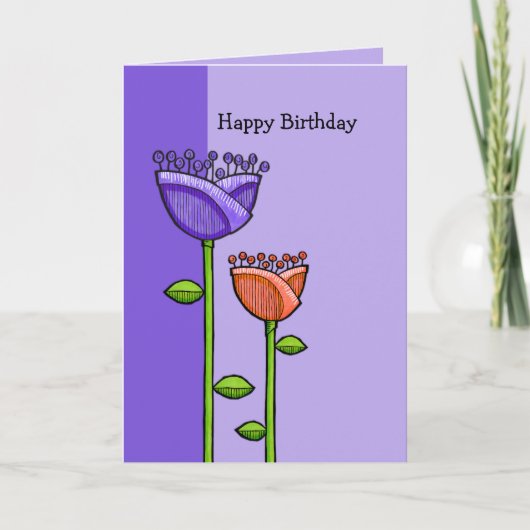 Fun Doodle Flowers violet orange carte d'anniversa (Devant)