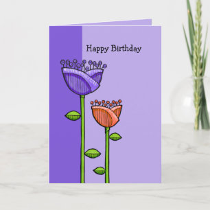 Fun Doodle Flowers violet orange carte d'anniversa