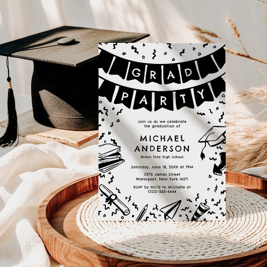 Fun Doodle Graduation Party Kaart