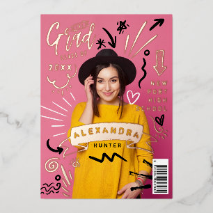 Fun Doodle Sketch Magazine Hoesje Girl Afstudeerde Folie Uitnodiging
