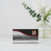 Fun Drummer Drumming, rode swoosh, metallic-effect Visitekaartje (Staand voorkant)