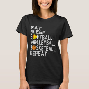 Fun Eat Slaap Softbal Volleybal Basketbal Jongens T-shirt