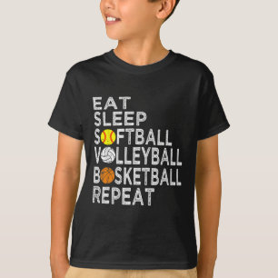 Fun Eat Slaap Softbal Volleybal Basketbal Jongens T-shirt