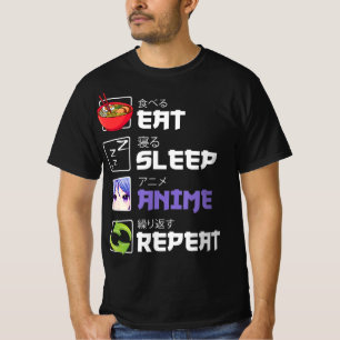 Fun Eat Sleep Anime Herhaal Anime Japan Manga Gift T-shirt
