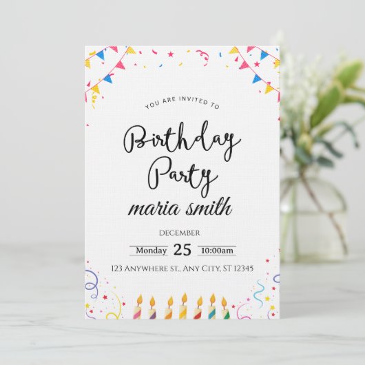 Fun & Editable Birthday Invitation – Custom Party Kaart (Staand voorkant)