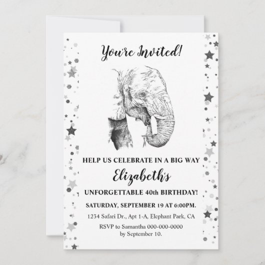 Fun Elephant Anniversaire Fête Invitation (Devant)