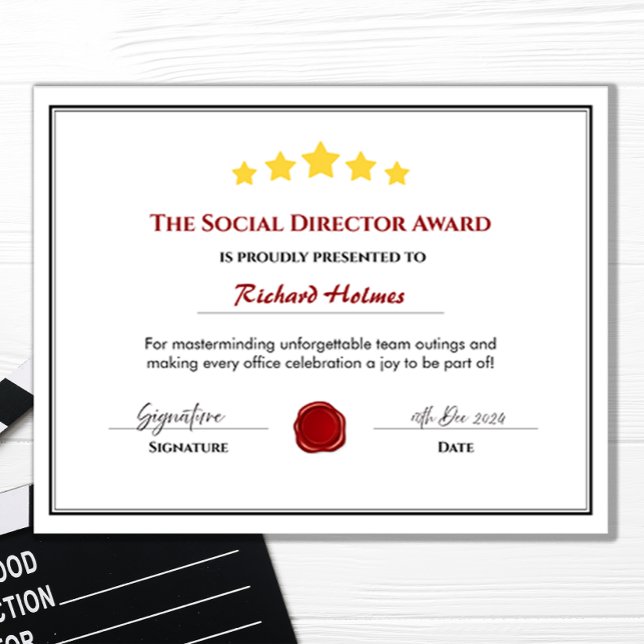Fun Employee Award Certificaat - Sociaal directeur (Customize your own employee award certificate )