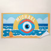 Fun Evil Eye Modern Ajouter Nom Plage serviette (Devant)
