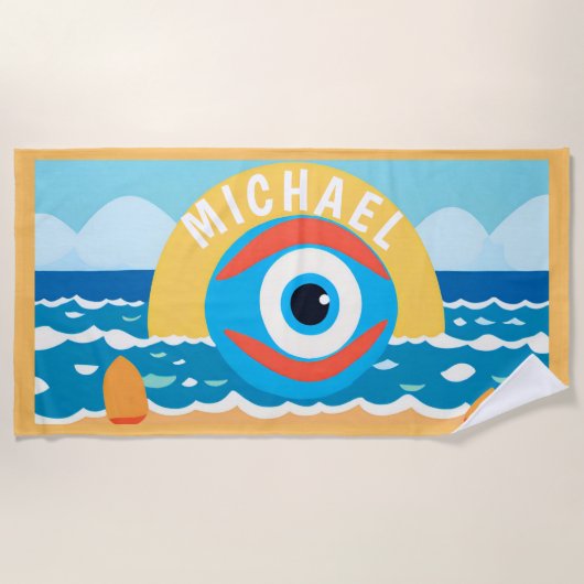 Fun Evil Eye Modern Ajouter Nom Plage serviette (Devant)