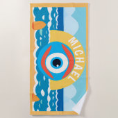 Fun Evil Eye Modern Ajouter Nom Plage serviette (Devant)
