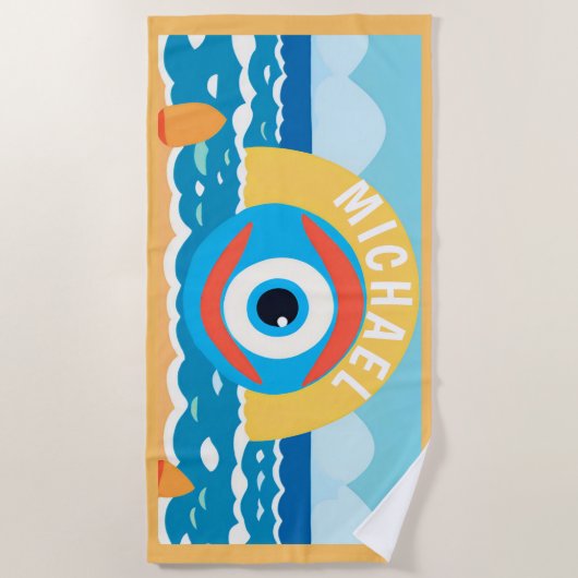 Fun Evil Eye Modern Ajouter Nom Plage serviette (Devant)