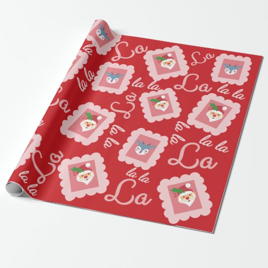 Fun Fa La La Kerstcarol Script Santa Claus Cadeaupapier (Uitgerold)