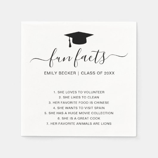 Fun Facts Afstuderen Black White Elegant Afstudere Servet (Voorkant)