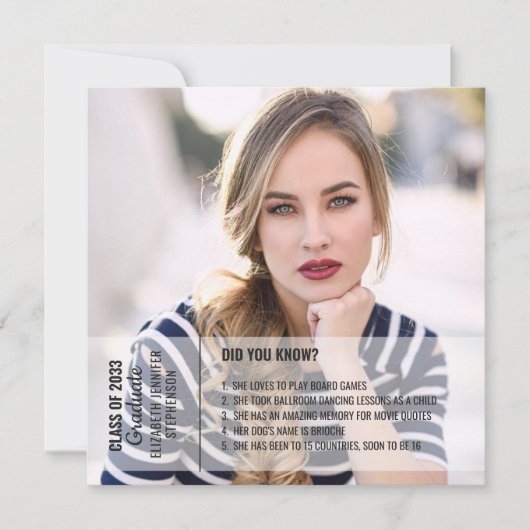 Fun facts graduation faire-part 2 photo moderne (Devant)
