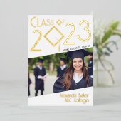 Fun Facts Photo Bold Script Class 2023 Afstuderen Folie Uitnodiging (Staand Voorkant)