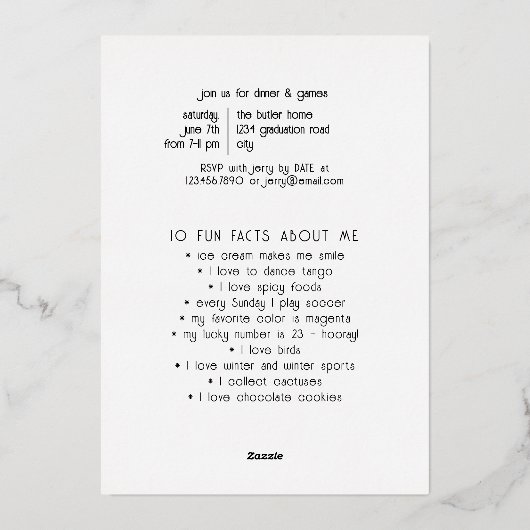 Fun Facts Photo Bold Script Class 2023 Afstuderen Folie Uitnodiging (Achterkant)