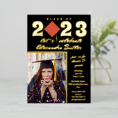 Fun Facts Photo Bold Script Class 2023 Afstuderen Folie Uitnodiging (Staand Voorkant)