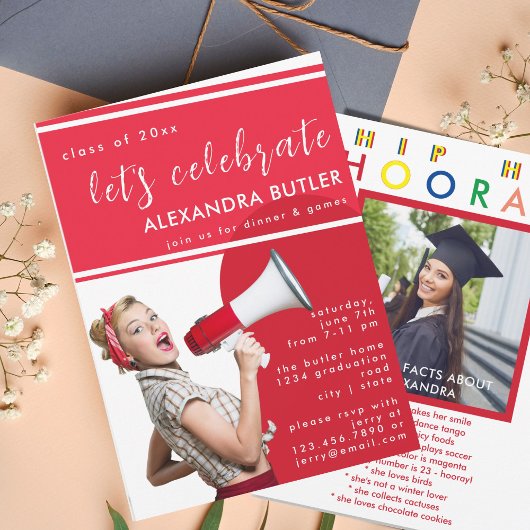 Fun Facts Red Bold Script Afstuderen Class of 2023 Kaart