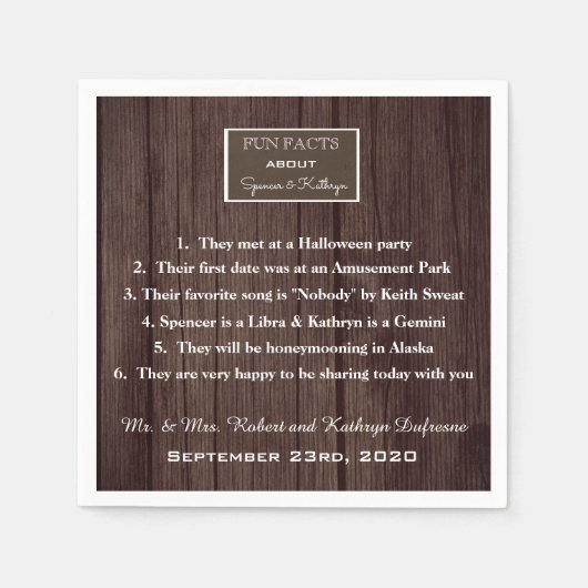 "Fun Facts" - Romantic & Rustic Wedding Personaliz Servet (Voorkant)