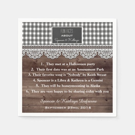 Fun Facts Rustic Wedding Servetten (Voorkant)