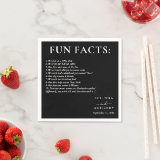 Fun Facts Wedding Cocktail Text Black White Servet