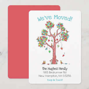 Fun Family Birds in a Tree of Hearts New Address A Aankondiging