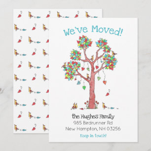 Fun Family Birds in a Tree of Hearts New Address A Aankondiging
