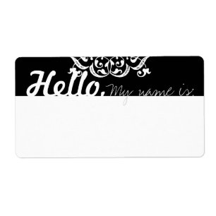 Fun Fancy Party Name Tags - Black & White Flourish Etiket