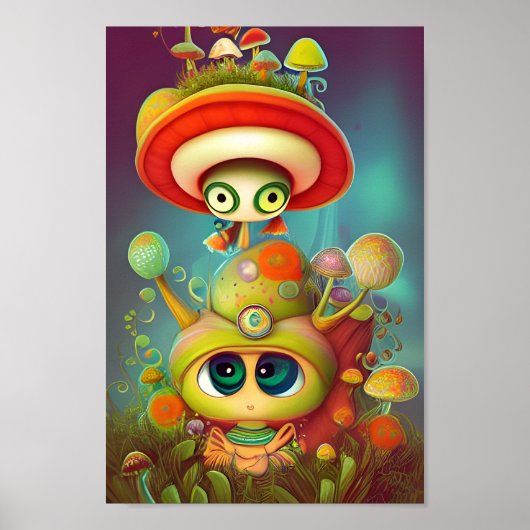 Fun Fantasy Snail en Mush Illustratie Poster (Voorkant)
