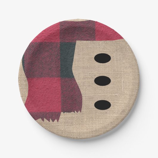 Fun Farmhouse Burlap Snowman Pset Scarf en Buttonn Papieren Bordje (Voorkant)