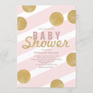 Fun Faux Gold Glitter Pink Baby shower Invite Kaart
