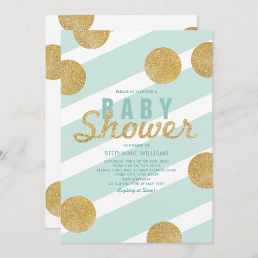 Fun Faux Gold Parties scintillant Mint Invitation (Devant / Derrière)