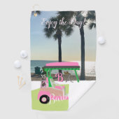 Fun Fem Golf Cart Beach Monogram Naam Golfhanddoek (Insitu)